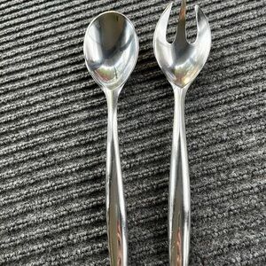 Dansk Stainless Salad Serving Set made in India Vintage Oval Tapered Handle